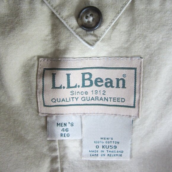 L.L. Bean Mens 46 R  Khaki Beige Cotton LS Blazer Jacket 2 Button Closure - Picture 7 of 9